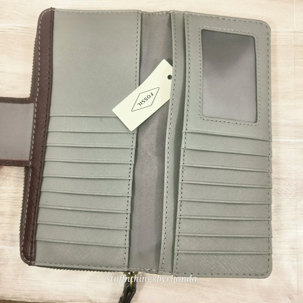 Fossil Madison Zip Clutch Claret Red Leather Wristlet SSWL2228609 Wallet